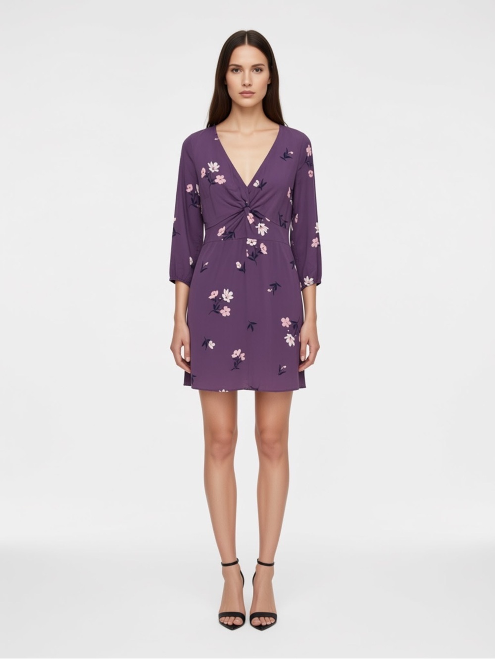 Abercrombie & Fitch Purple Floral Twist-Front Mini Dress - Size S